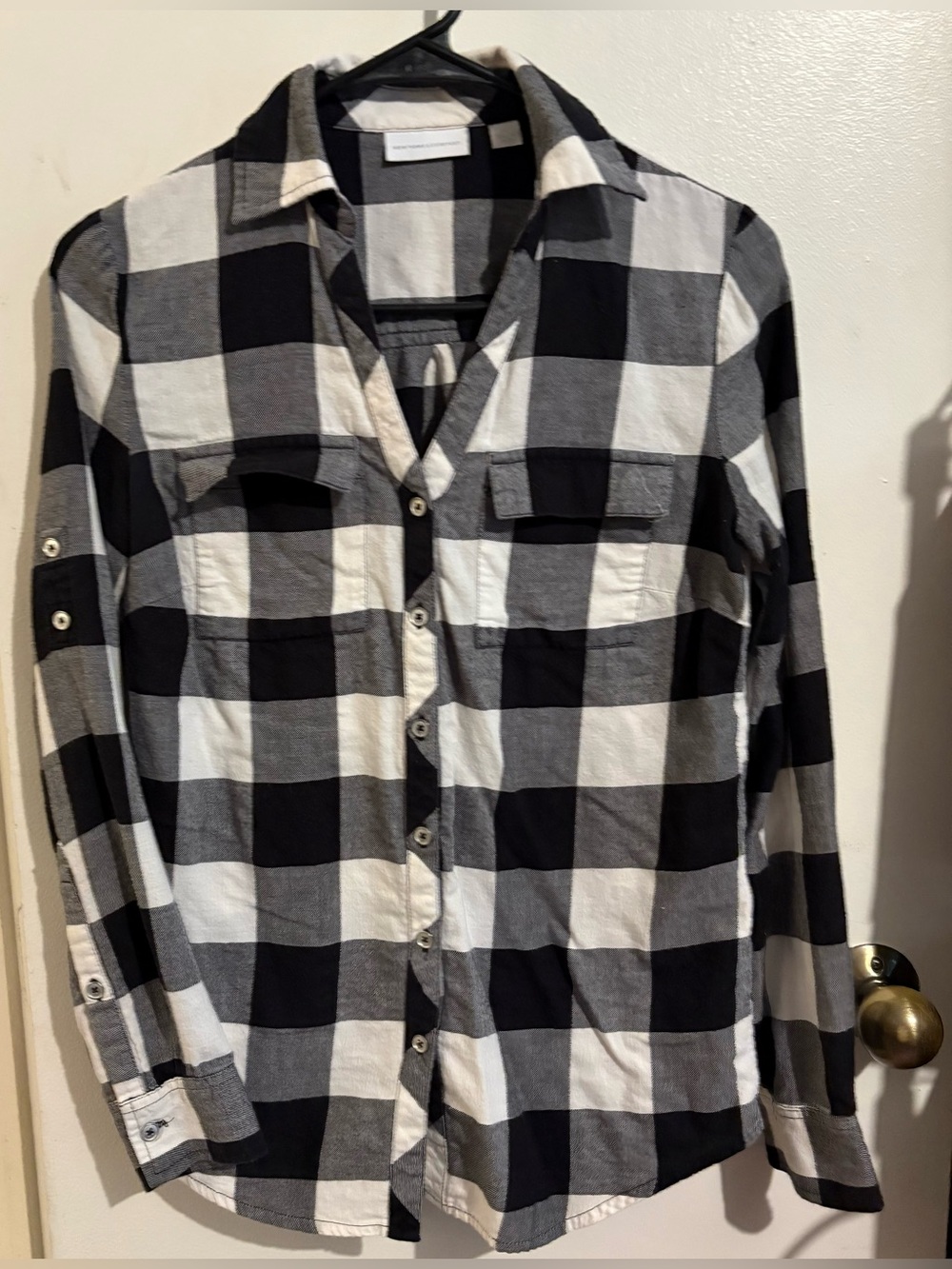New York & Company Shirt Womens XSmall Black White Button Up